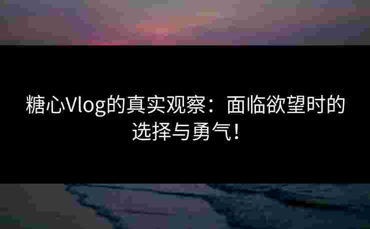 糖心Vlog的真实观察：面临欲望时的选择与勇气！